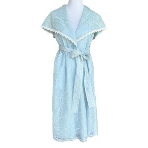 Vtg B. Cohen Floral Tulip Sky Blue Robe Peignoir Sheer Size Small 50’s 60’s